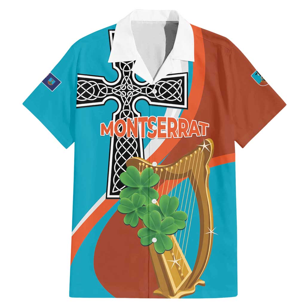 Personalised Montserrat Family Matching Mermaid Dress and Hawaiian Shirt Gold Harp And Black Cross - Wonder Print Shop