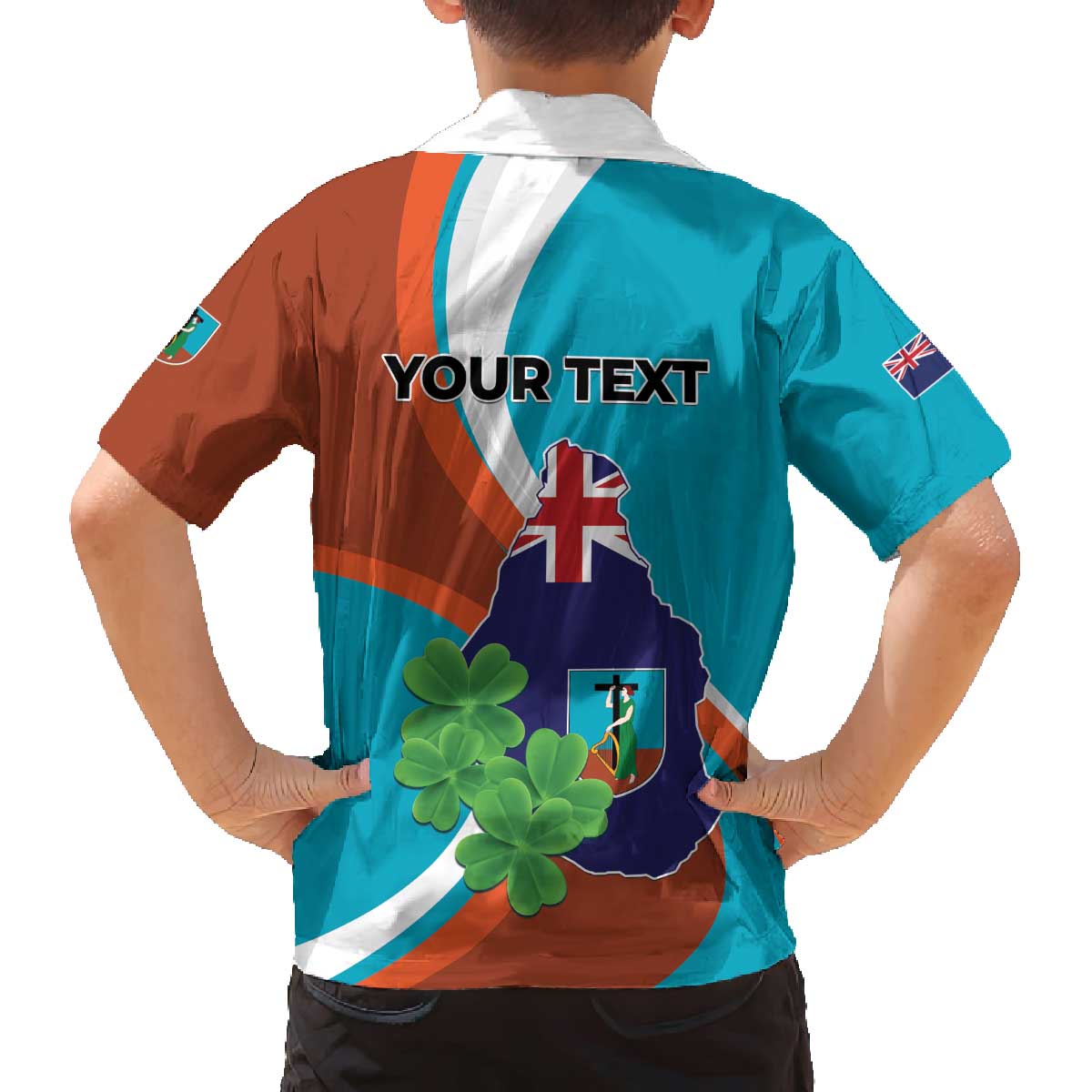 Personalised Montserrat Family Matching Off The Shoulder Long Sleeve Dress and Hawaiian Shirt Gold Harp And Black Cross