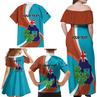 Personalised Montserrat Family Matching Off Shoulder Maxi Dress and Hawaiian Shirt Gold Harp And Black Cross - Wonder Print Shop