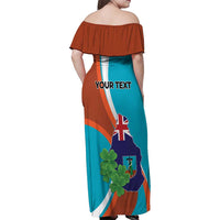 Personalised Montserrat Family Matching Off Shoulder Maxi Dress and Hawaiian Shirt Gold Harp And Black Cross - Wonder Print Shop