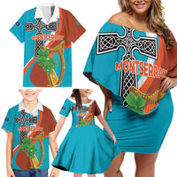 Personalised Montserrat Family Matching Off Shoulder Short Dress and Hawaiian Shirt Gold Harp And Black Cross - Wonder Print Shop