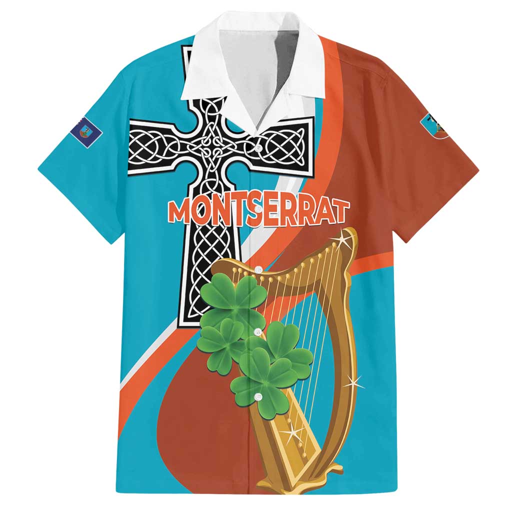 Personalised Montserrat Family Matching Off Shoulder Short Dress and Hawaiian Shirt Gold Harp And Black Cross - Wonder Print Shop
