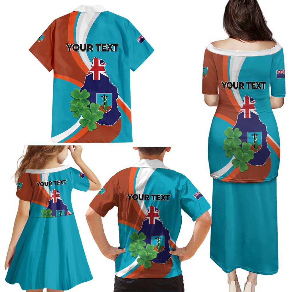 Personalised Montserrat Family Matching Puletasi and Hawaiian Shirt Gold Harp And Black Cross