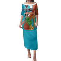 Personalised Montserrat Family Matching Puletasi and Hawaiian Shirt Gold Harp And Black Cross