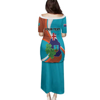 Personalised Montserrat Family Matching Puletasi and Hawaiian Shirt Gold Harp And Black Cross