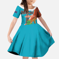 Personalised Montserrat Family Matching Short Sleeve Bodycon Dress and Hawaiian Shirt Gold Harp And Black Cross - Wonder Print Shop