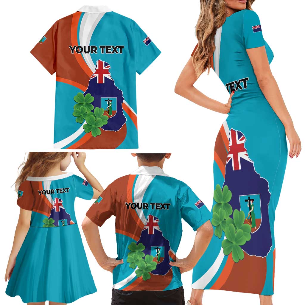 Personalised Montserrat Family Matching Short Sleeve Bodycon Dress and Hawaiian Shirt Gold Harp And Black Cross - Wonder Print Shop