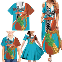 Personalised Montserrat Family Matching Summer Maxi Dress and Hawaiian Shirt Gold Harp And Black Cross - Wonder Print Shop