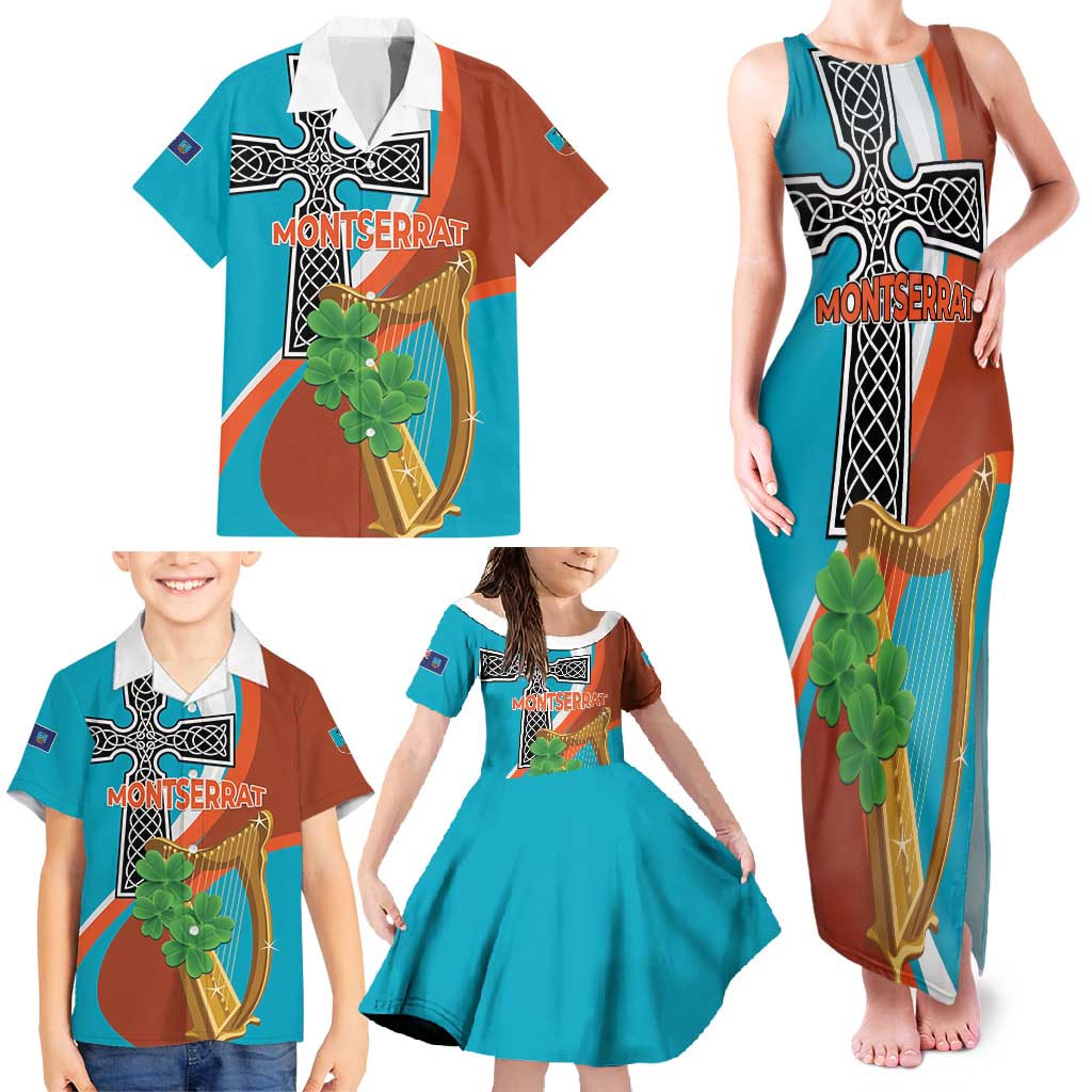 Personalised Montserrat Family Matching Tank Maxi Dress and Hawaiian Shirt Gold Harp And Black Cross - Wonder Print Shop