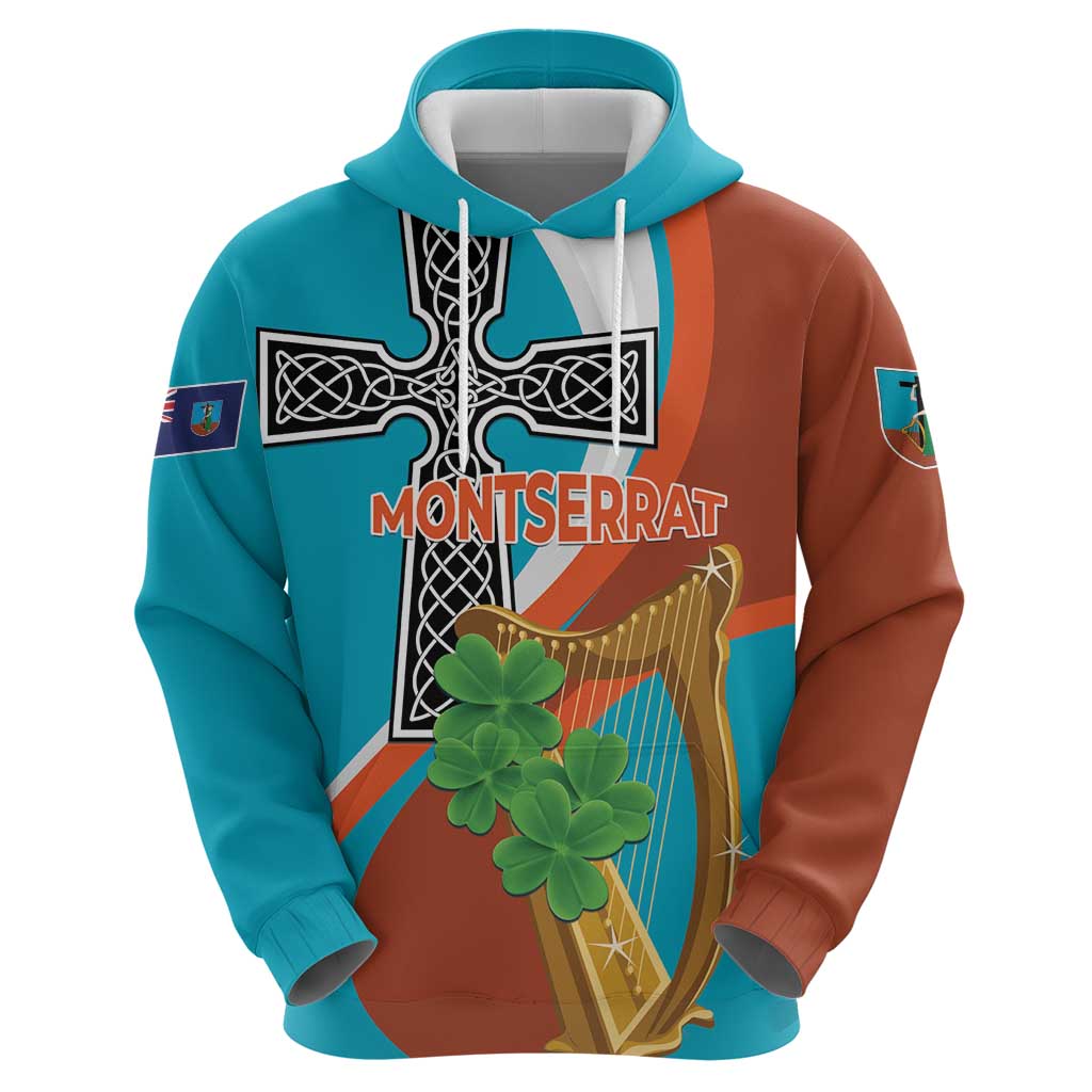 Personalised Montserrat Hoodie Gold Harp And Black Cross - Wonder Print Shop