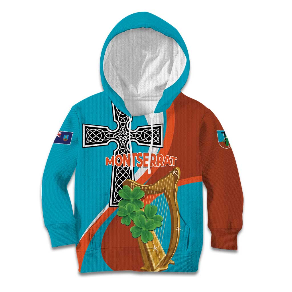 Personalised Montserrat Kid Hoodie Gold Harp And Black Cross - Wonder Print Shop