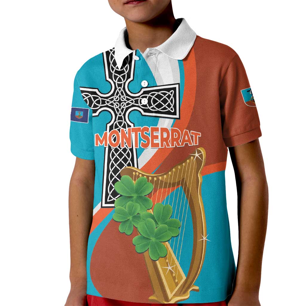 Personalised Montserrat Kid Polo Shirt Gold Harp And Black Cross - Wonder Print Shop