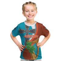 Personalised Montserrat Kid T Shirt Gold Harp And Black Cross - Wonder Print Shop