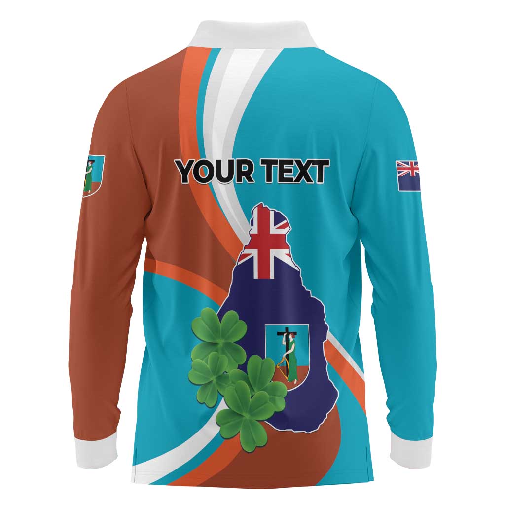 Personalised Montserrat Long Sleeve Polo Shirt Gold Harp And Black Cross - Wonder Print Shop