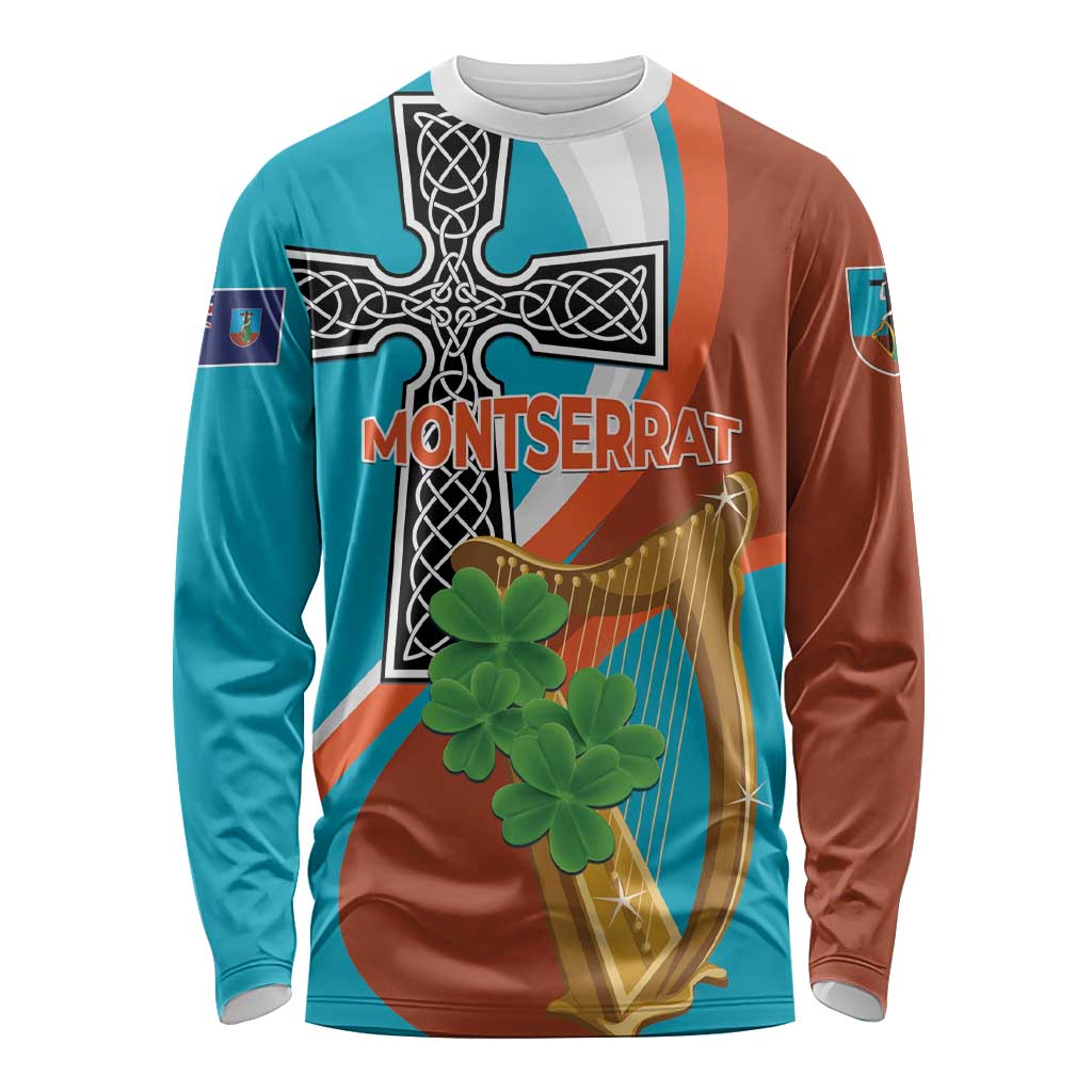 Personalised Montserrat Long Sleeve Shirt Gold Harp And Black Cross - Wonder Print Shop