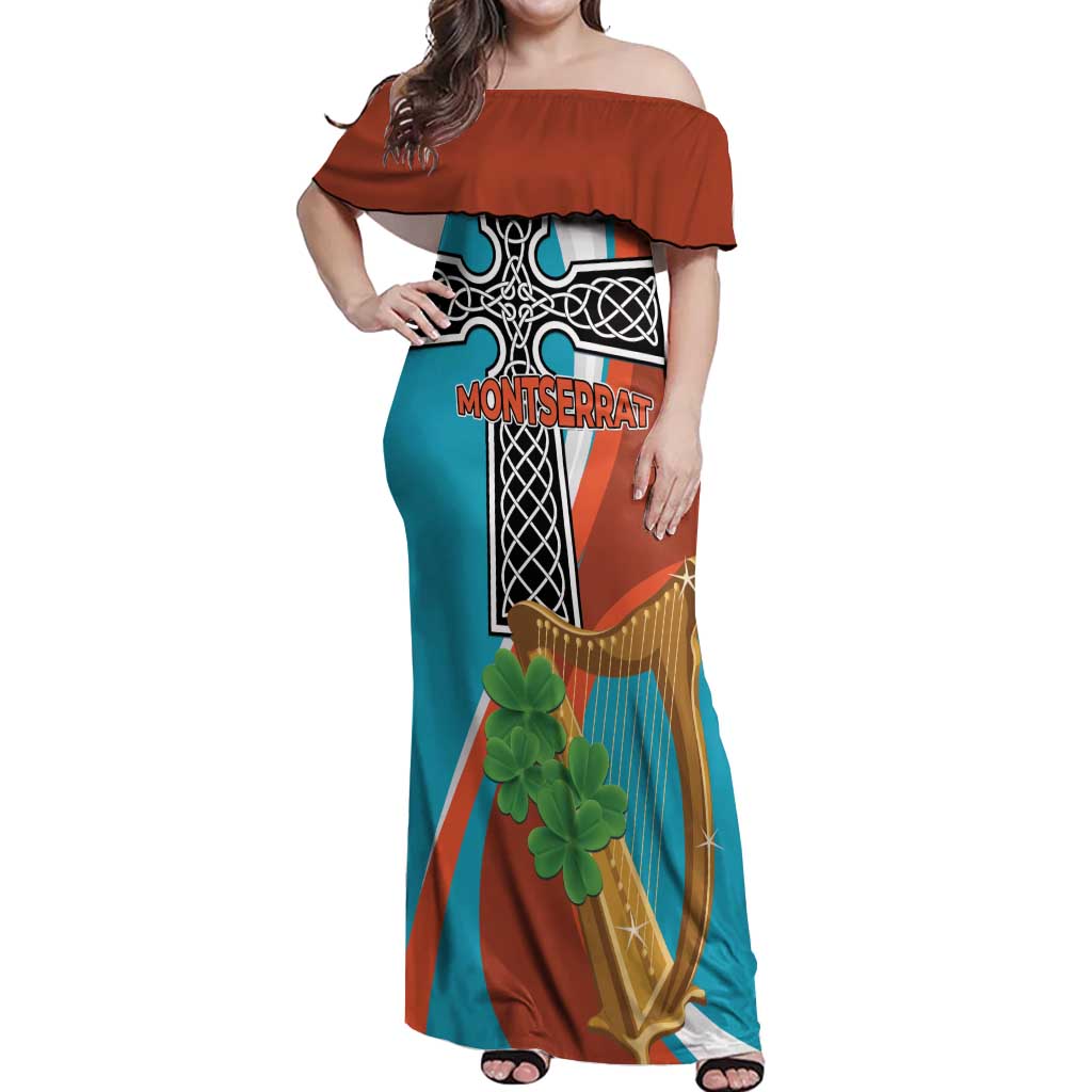 Personalised Montserrat Off Shoulder Maxi Dress Gold Harp And Black Cross - Wonder Print Shop