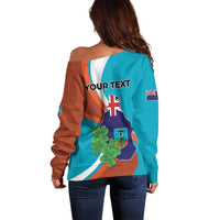 Personalised Montserrat Off Shoulder Sweater Gold Harp And Black Cross - Wonder Print Shop