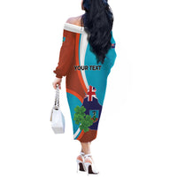 Personalised Montserrat Off The Shoulder Long Sleeve Dress Gold Harp And Black Cross - Wonder Print Shop