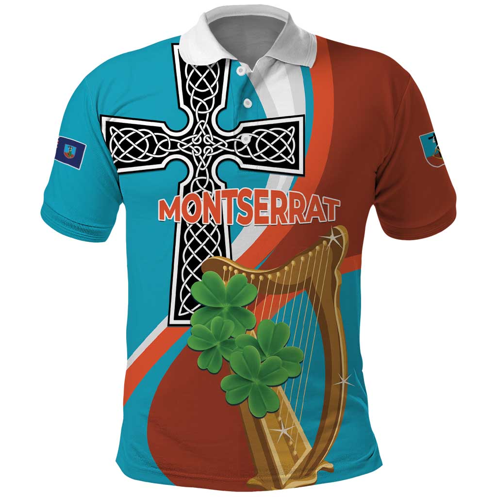 Personalised Montserrat Polo Shirt Gold Harp And Black Cross - Wonder Print Shop