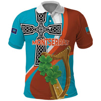 Personalised Montserrat Polo Shirt Gold Harp And Black Cross - Wonder Print Shop