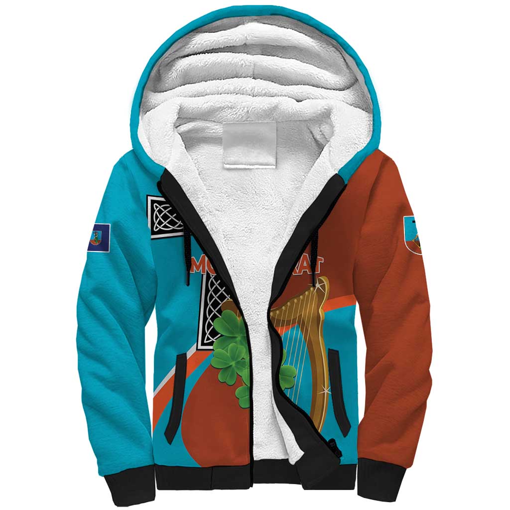 Personalised Montserrat Sherpa Hoodie Gold Harp And Black Cross - Wonder Print Shop