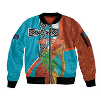 Personalised Montserrat Sleeve Zip Bomber Jacket Gold Harp And Black Cross - Wonder Print Shop