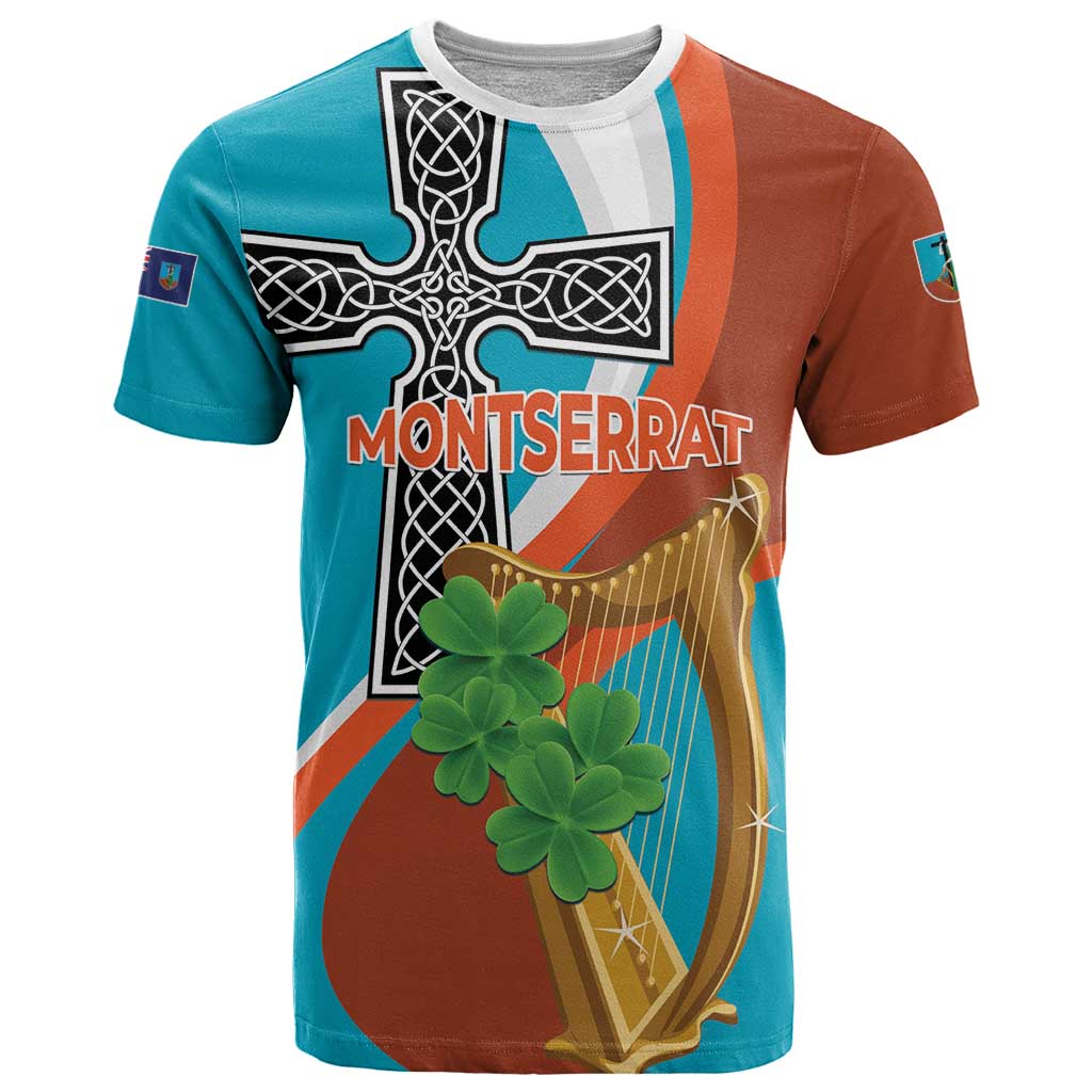 Personalised Montserrat T Shirt Gold Harp And Black Cross - Wonder Print Shop