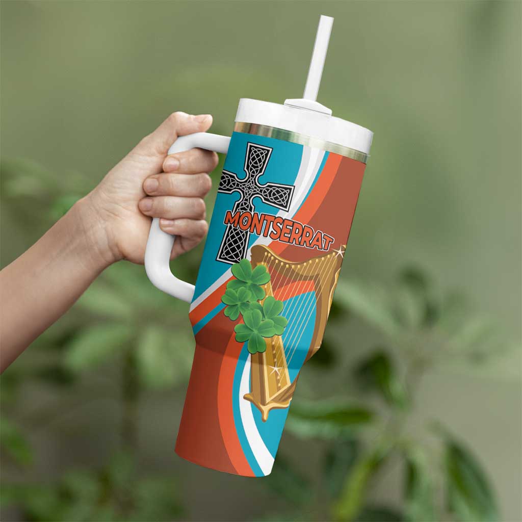 Personalised Montserrat Tumbler With Handle Gold Harp And Black Cross - Wonder Print Shop