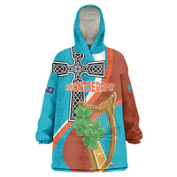 Personalised Montserrat Wearable Blanket Hoodie Gold Harp And Black Cross - Wonder Print Shop