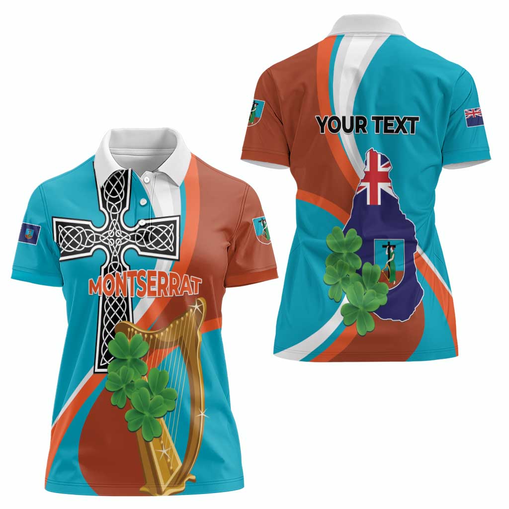 Personalised Montserrat Women Polo Shirt Gold Harp And Black Cross - Wonder Print Shop