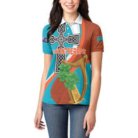 Personalised Montserrat Women Polo Shirt Gold Harp And Black Cross - Wonder Print Shop