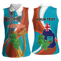 Personalised Montserrat Women Sleeveless Polo Shirt Gold Harp And Black Cross - Wonder Print Shop