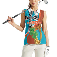 Personalised Montserrat Women Sleeveless Polo Shirt Gold Harp And Black Cross - Wonder Print Shop