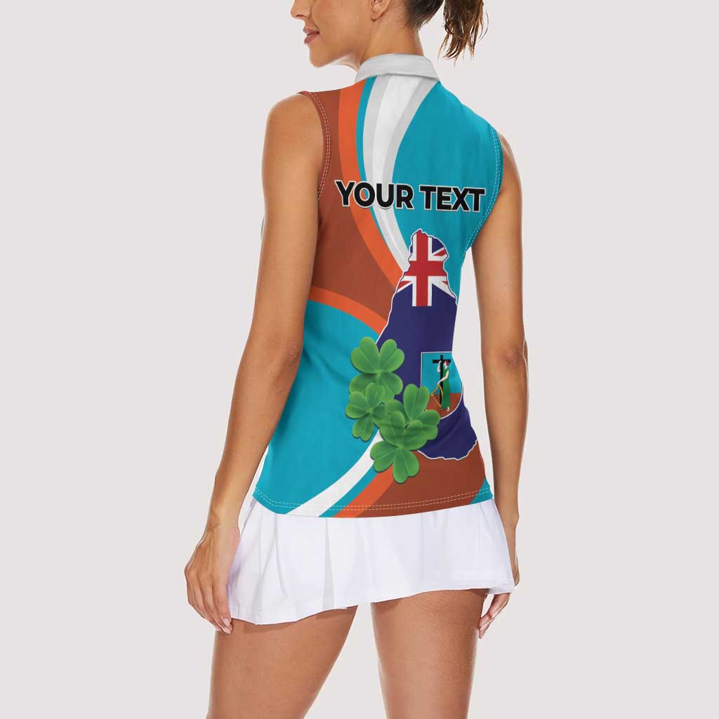 Personalised Montserrat Women Sleeveless Polo Shirt Gold Harp And Black Cross - Wonder Print Shop