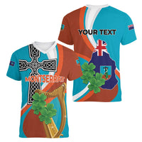 Personalised Montserrat Women V-Neck T-Shirt Gold Harp And Black Cross - Wonder Print Shop