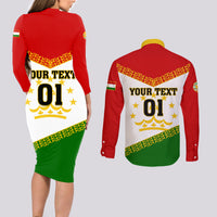 Tajikistan Football Couples Matching Long Sleeve Bodycon Dress and Long Sleeve Button Shirt Come On Tadzhikistan - Wonder Print Shop