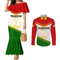 Tajikistan Football Couples Matching Mermaid Dress and Long Sleeve Button Shirt Come On Tadzhikistan