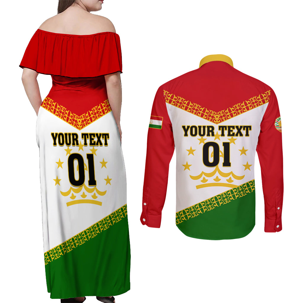 Tajikistan Football Couples Matching Off Shoulder Maxi Dress and Long Sleeve Button Shirt Come On Tadzhikistan - Wonder Print Shop