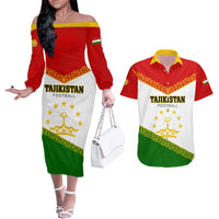 Tajikistan Football Couples Matching Off The Shoulder Long Sleeve Dress and Hawaiian Shirt Come On Tadzhikistan - Wonder Print Shop