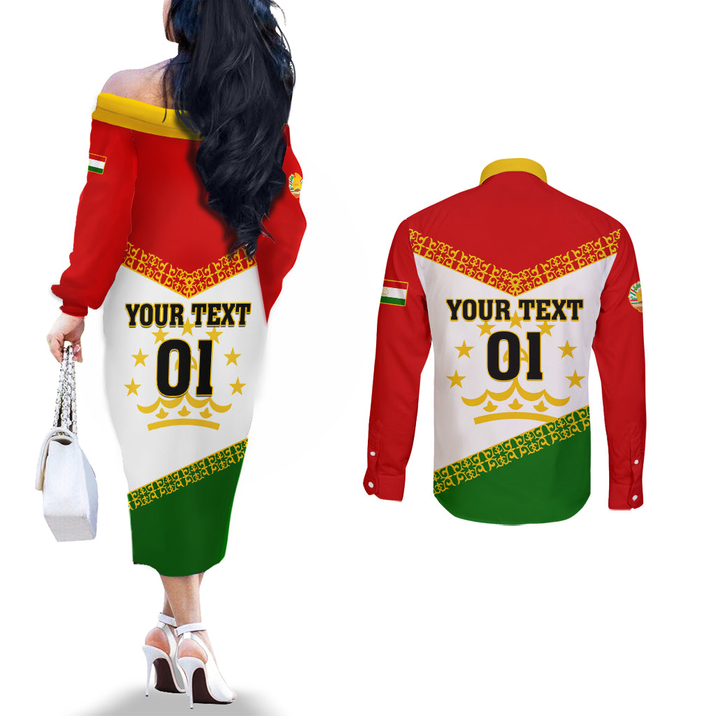 Tajikistan Football Couples Matching Off The Shoulder Long Sleeve Dress and Long Sleeve Button Shirt Come On Tadzhikistan