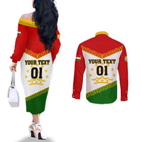 Tajikistan Football Couples Matching Off The Shoulder Long Sleeve Dress and Long Sleeve Button Shirt Come On Tadzhikistan