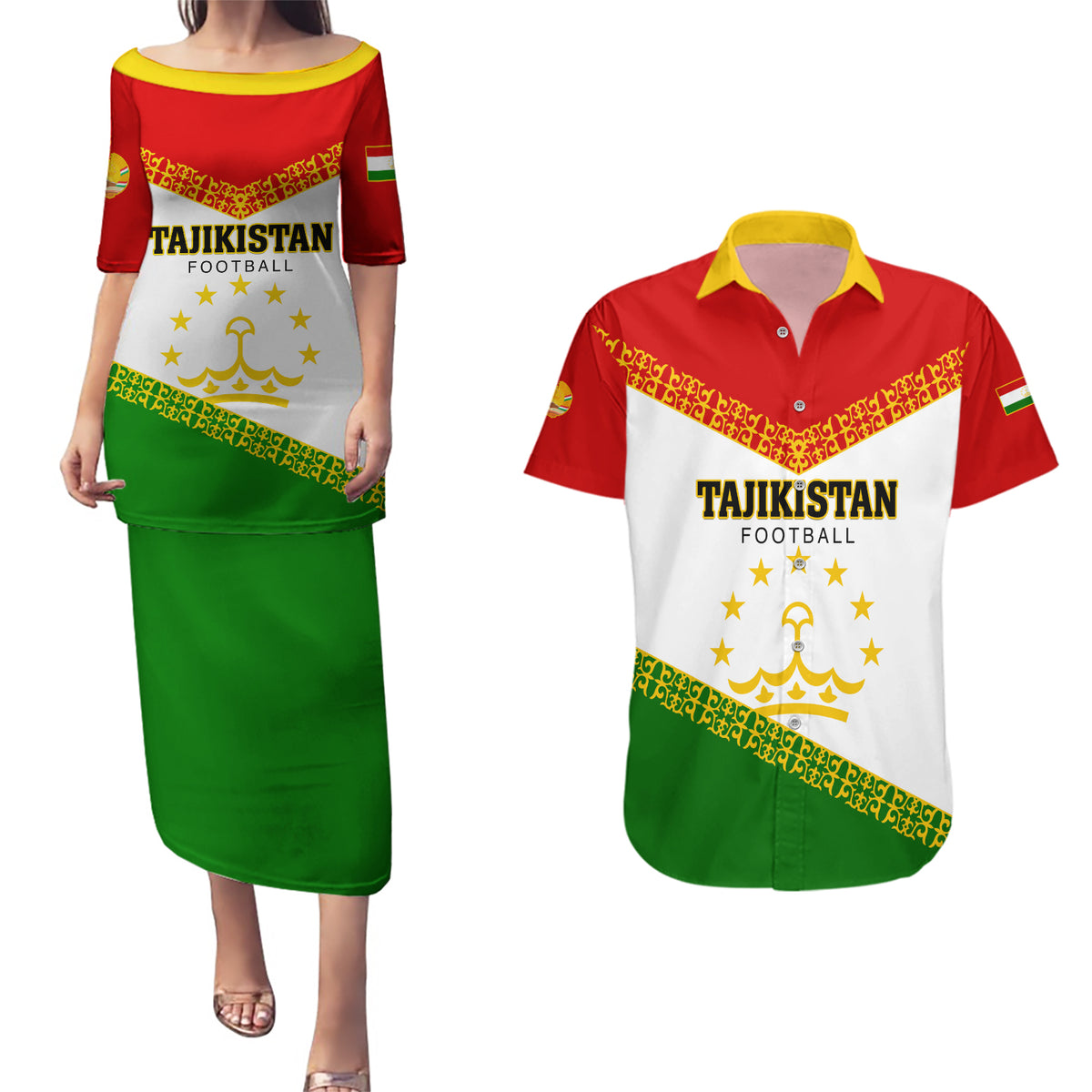 Tajikistan Football Couples Matching Puletasi and Hawaiian Shirt Come On Tadzhikistan - Wonder Print Shop