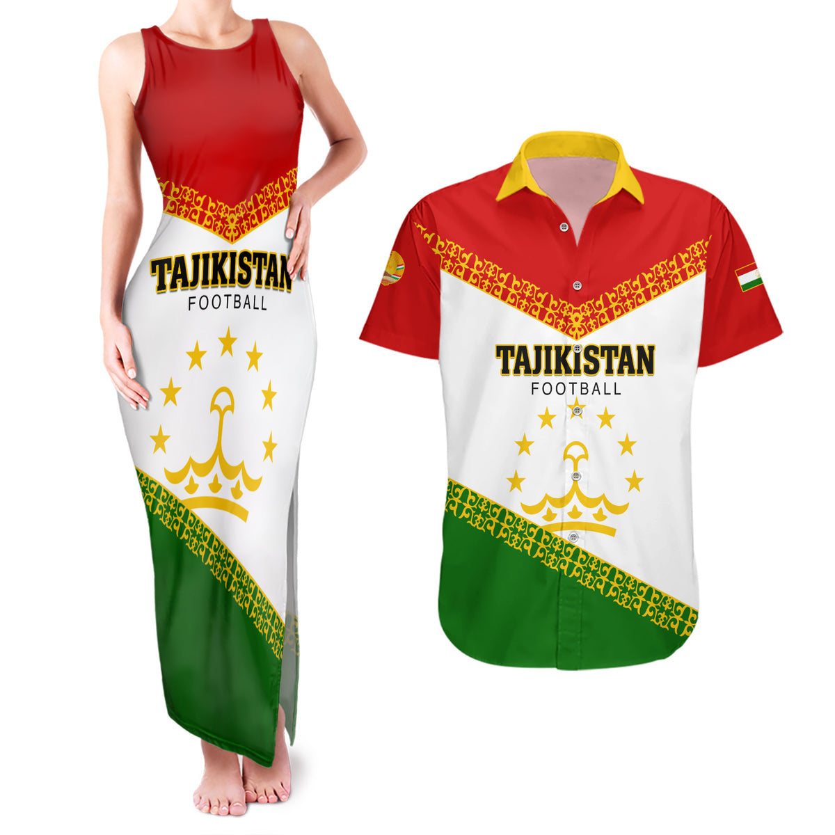 Tajikistan Football Couples Matching Tank Maxi Dress and Hawaiian Shirt Come On Tadzhikistan - Wonder Print Shop