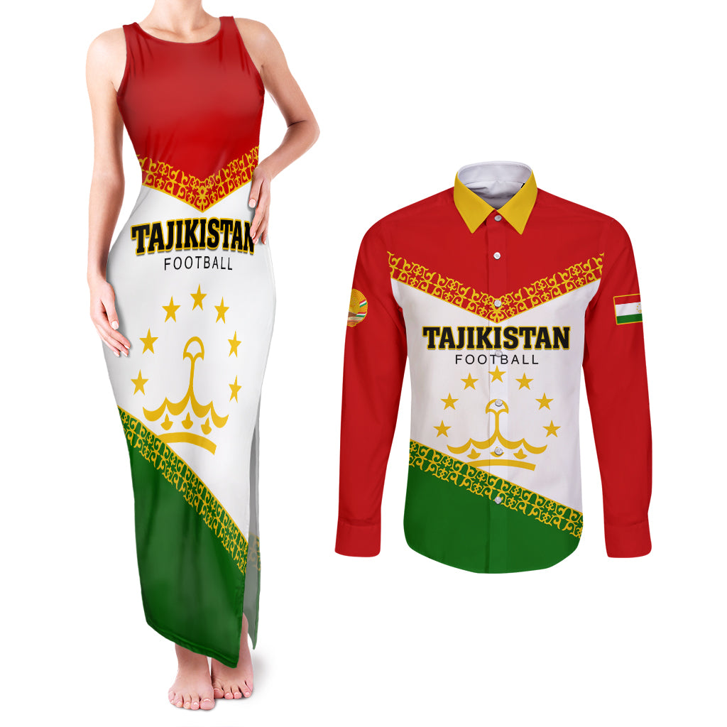 Tajikistan Football Couples Matching Tank Maxi Dress and Long Sleeve Button Shirt Come On Tadzhikistan - Wonder Print Shop