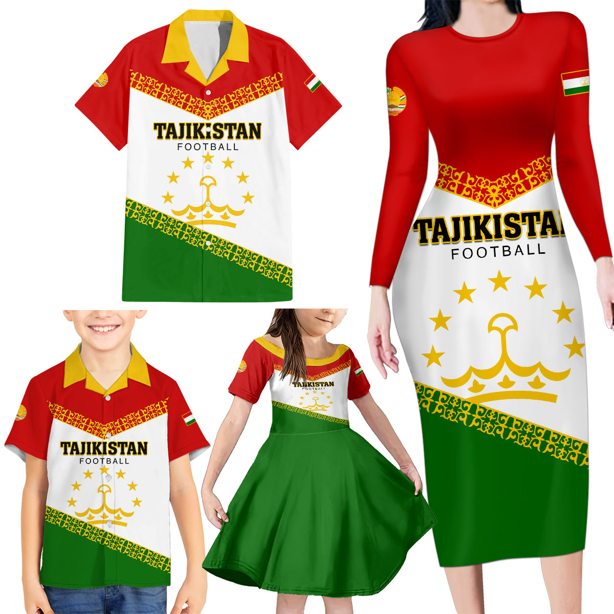 Tajikistan Football Family Matching Long Sleeve Bodycon Dress and Hawaiian Shirt Come On Tadzhikistan - Wonder Print Shop