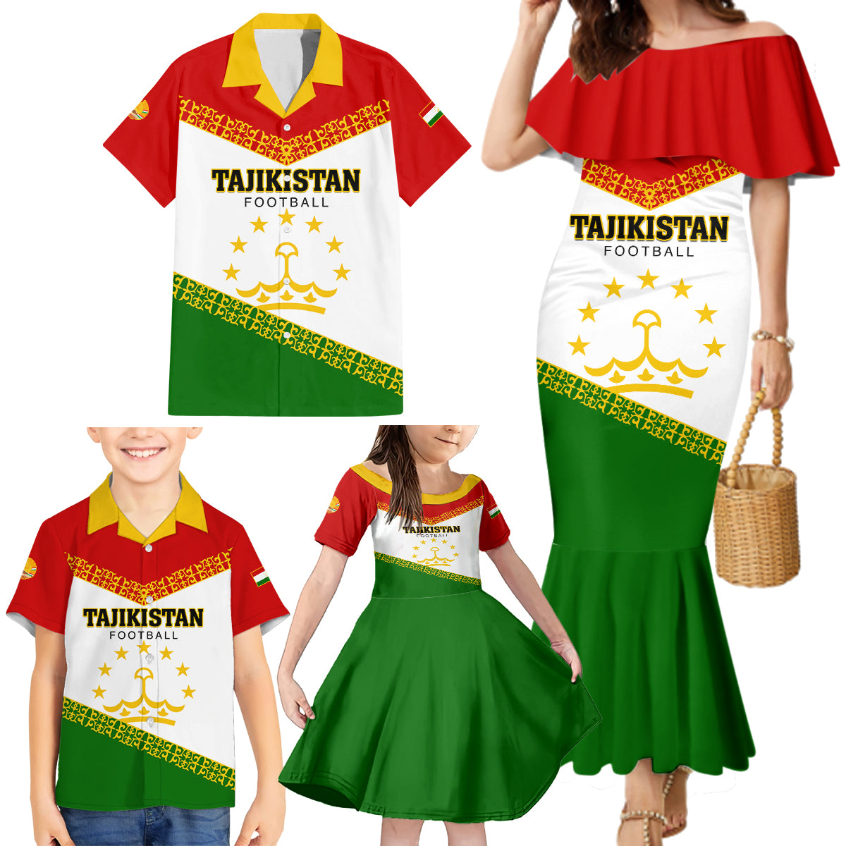 Tajikistan Football Family Matching Mermaid Dress and Hawaiian Shirt Come On Tadzhikistan - Wonder Print Shop