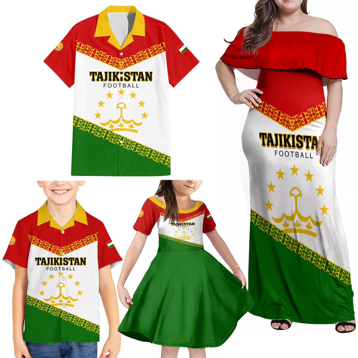 Tajikistan Football Family Matching Off Shoulder Maxi Dress and Hawaiian Shirt Come On Tadzhikistan - Wonder Print Shop