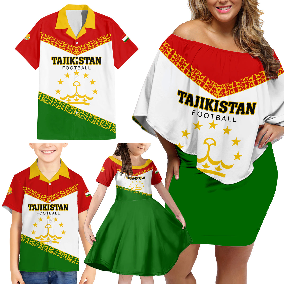 Tajikistan Football Family Matching Off Shoulder Short Dress and Hawaiian Shirt Come On Tadzhikistan - Wonder Print Shop