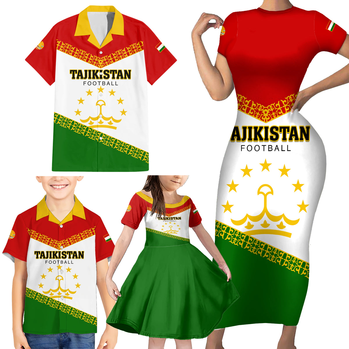 Tajikistan Football Family Matching Short Sleeve Bodycon Dress and Hawaiian Shirt Come On Tadzhikistan - Wonder Print Shop