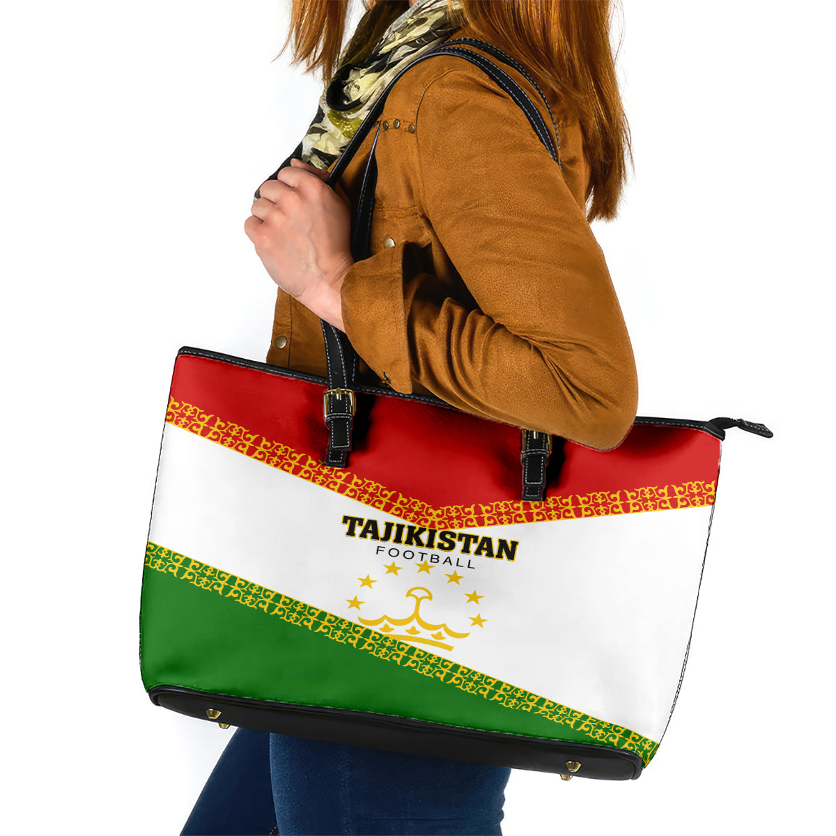 Tajikistan Football Leather Tote Bag Come On Tadzhikistan - Wonder Print Shop